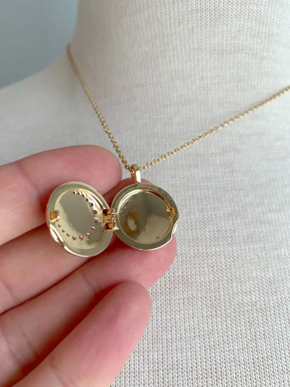 NEW ~ Anthropologie Round CZ Crescent Moon Gold Locket Necklace